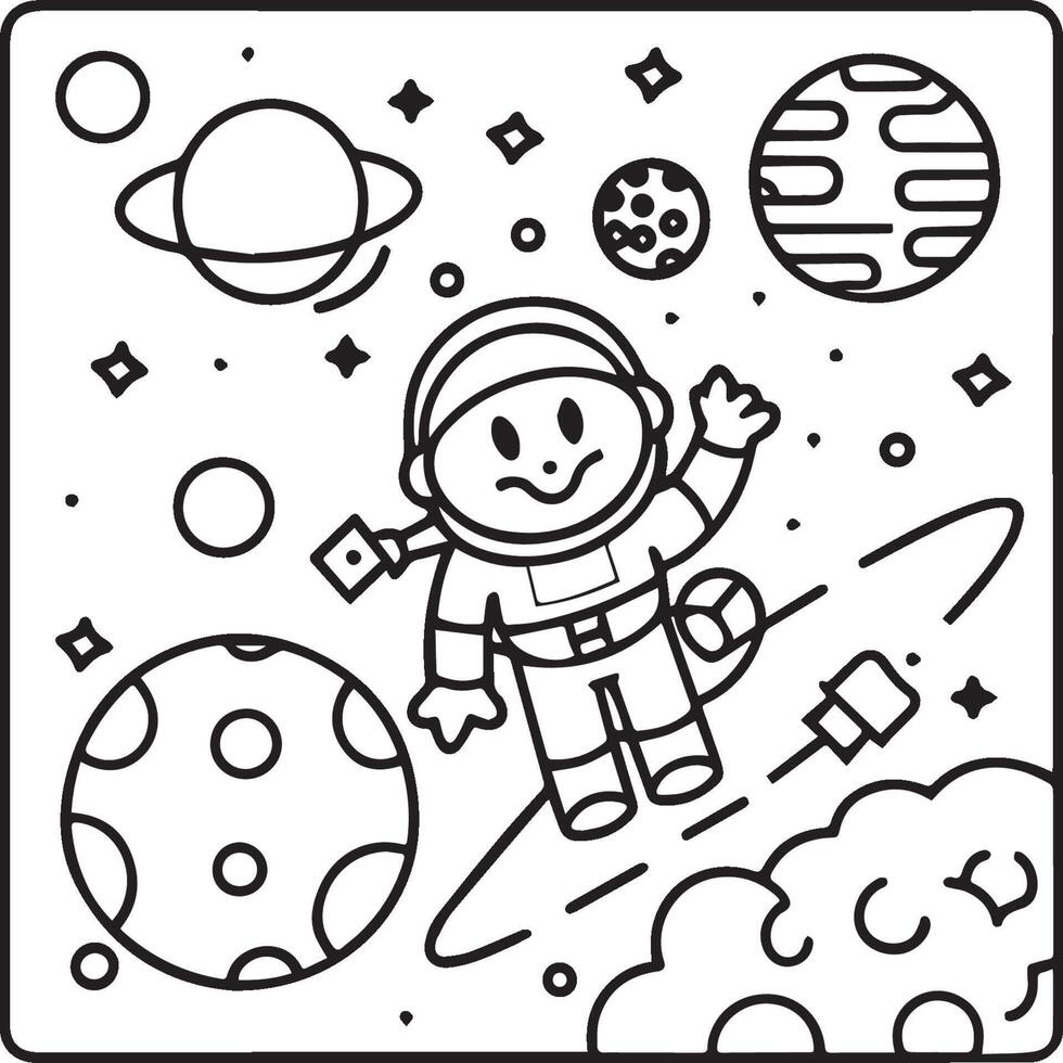 Space coloring pages. Space outline vector for coloring book