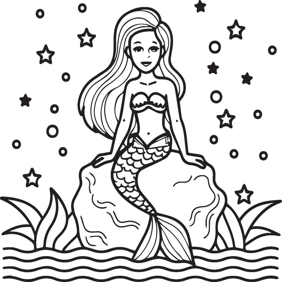 Mermaid coloring pages for coloring book. Mermaid outline coloring pages. Mermaid coloring pages vector