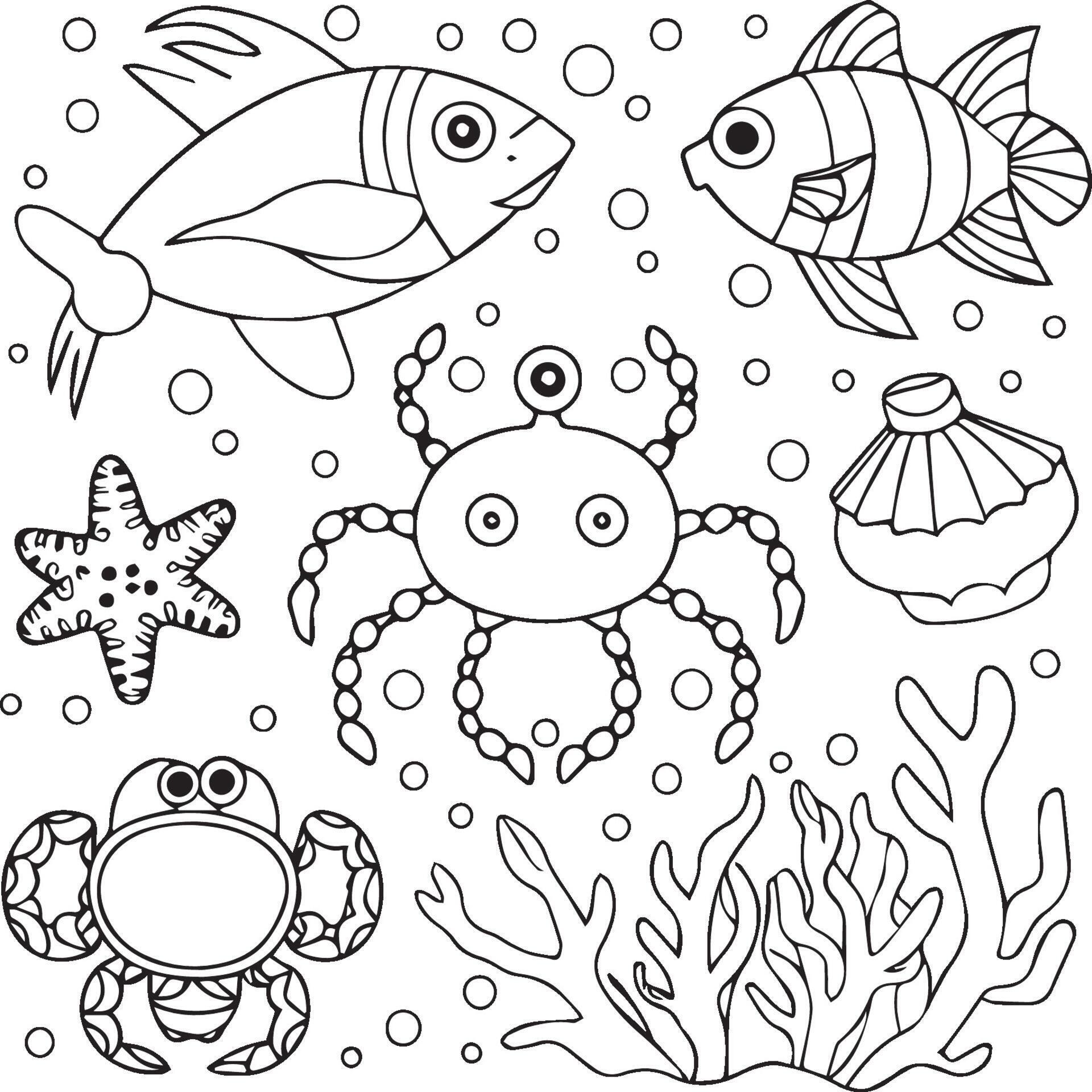 Sea creatures coloring pages. sea creatures outline for coloring book