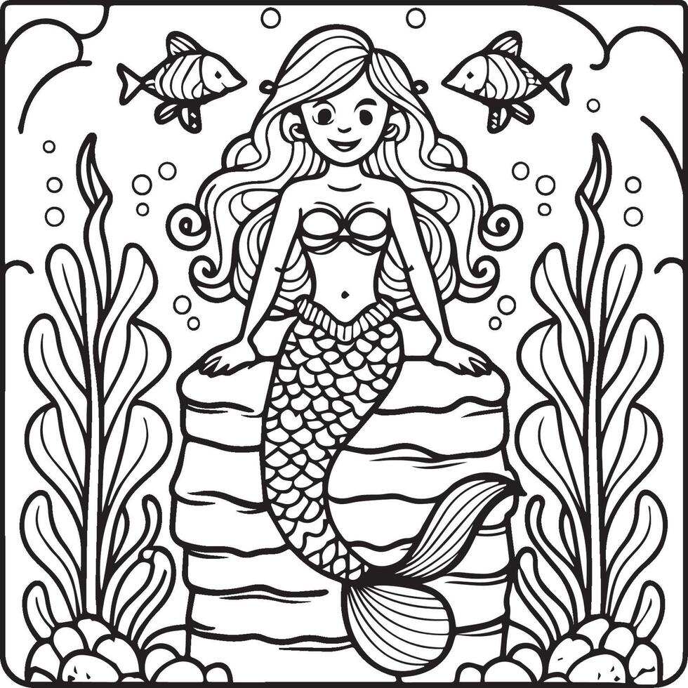 Mermaid coloring pages for coloring book. Mermaid outline coloring pages. Mermaid coloring pages vector