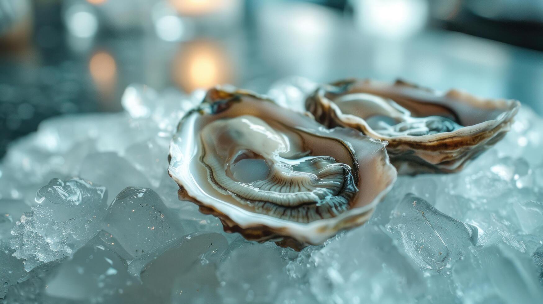 AI generated Oysters lie on shiny metal plates in a luxury restaurant photo