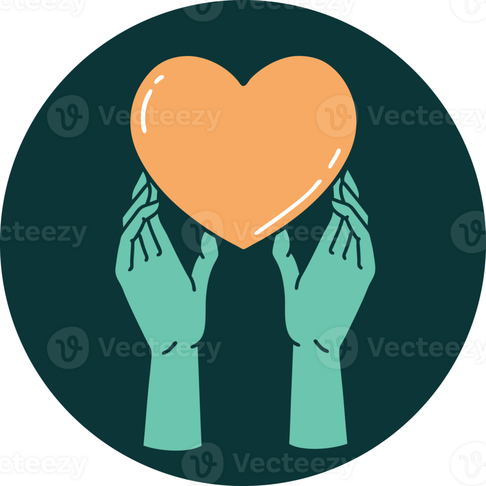tattoo style icon of a hands reaching for a heart png