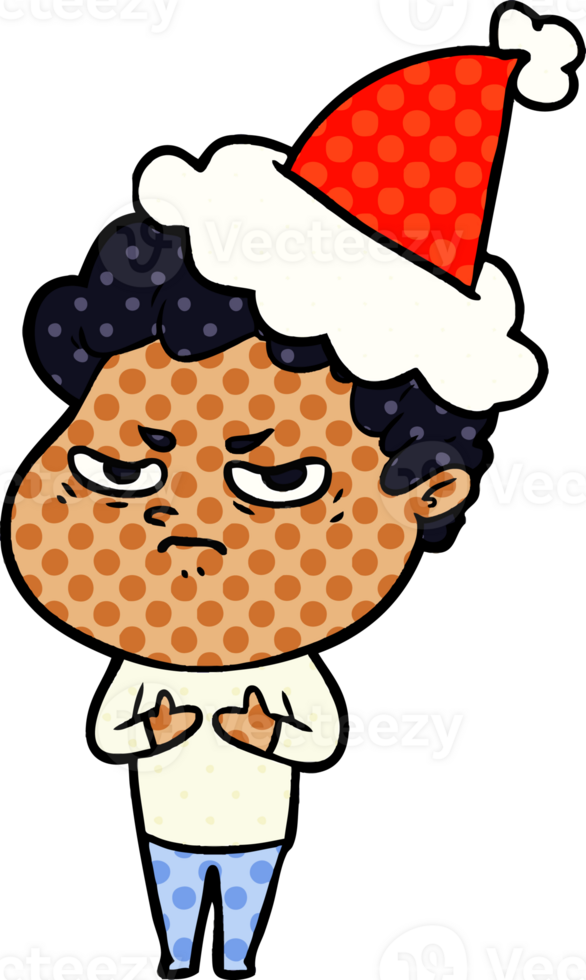 comic book style illustration of a angry man wearing santa hat png