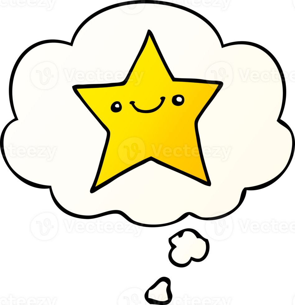 happy cartoon star and thought bubble in smooth gradient style png