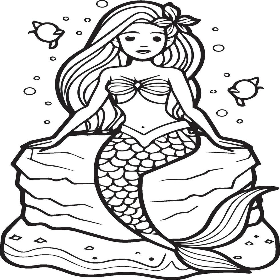 Mermaid coloring pages for coloring book. Mermaid outline coloring pages. Mermaid coloring pages vector