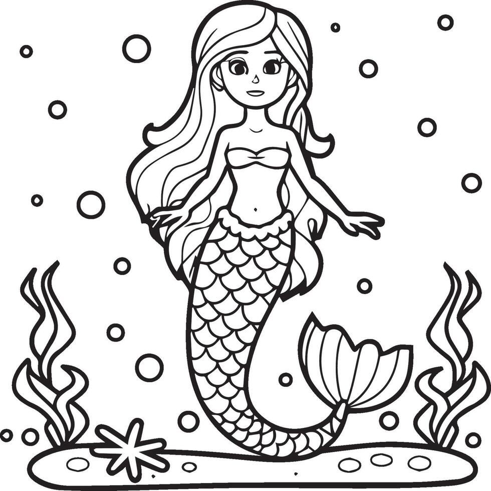 Mermaid coloring pages for coloring book. Mermaid outline coloring pages. Mermaid coloring pages vector