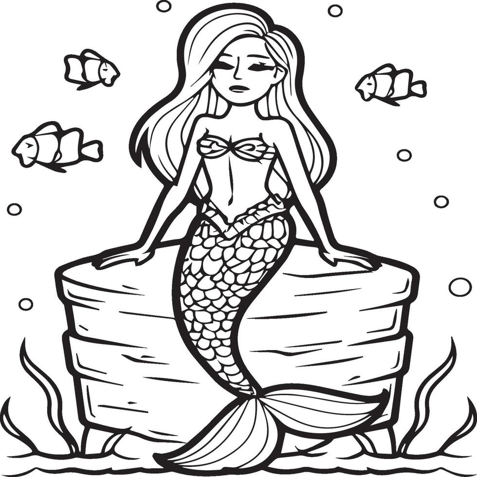 Mermaid coloring pages for coloring book. Mermaid outline coloring pages. Mermaid coloring pages vector