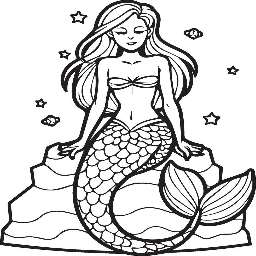 Mermaid coloring pages for coloring book. Mermaid outline coloring pages. Mermaid coloring pages vector