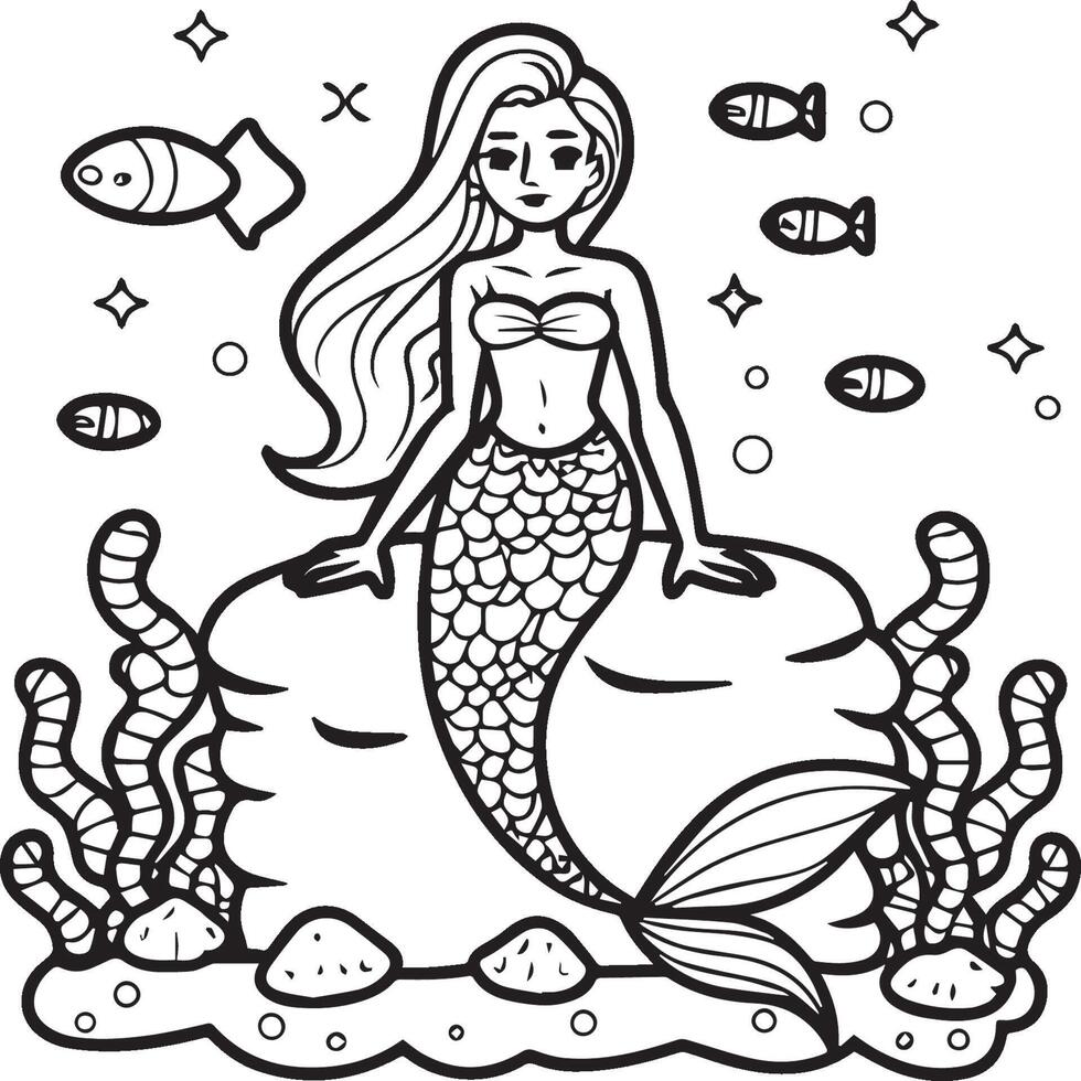 Mermaid coloring pages for coloring book. Mermaid outline coloring pages. Mermaid coloring pages vector