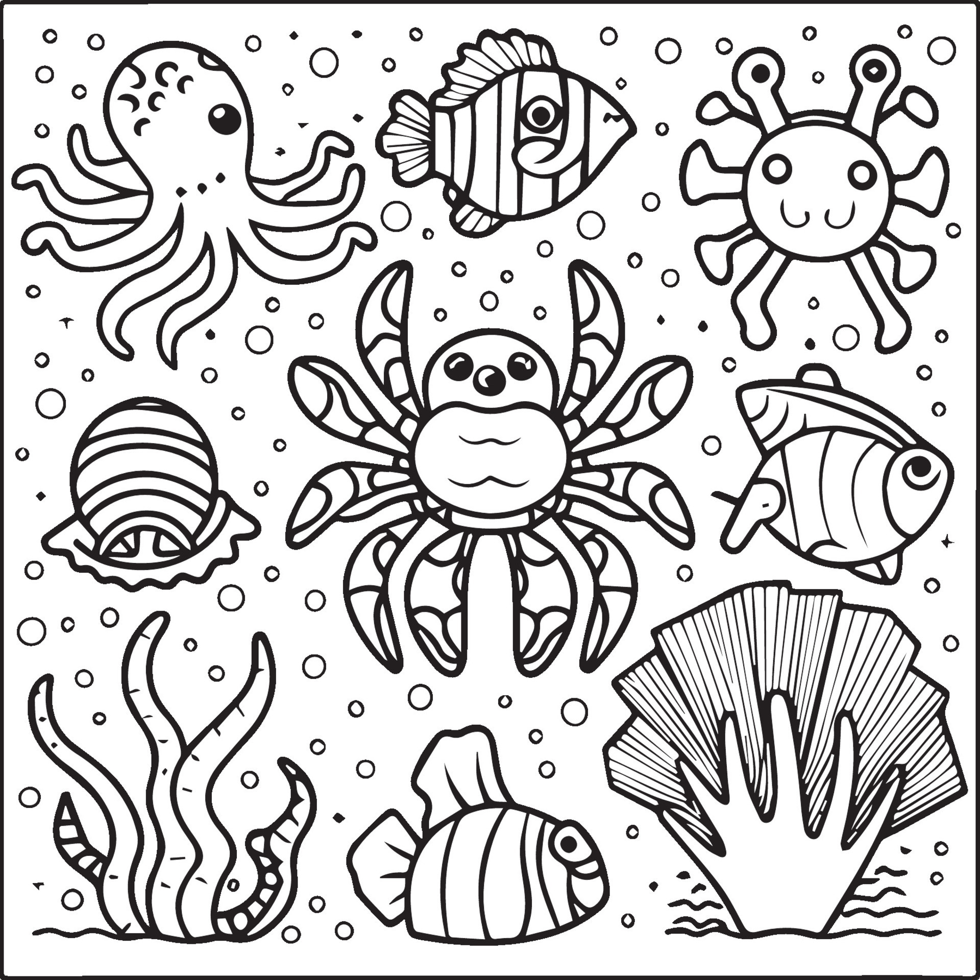 Sea creatures coloring pages. sea creatures outline for coloring book