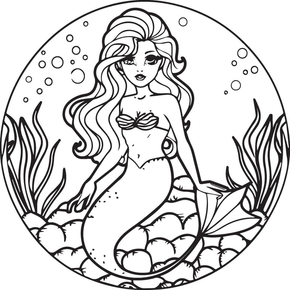 Mermaid coloring pages for coloring book. Mermaid outline coloring pages. Mermaid coloring pages vector