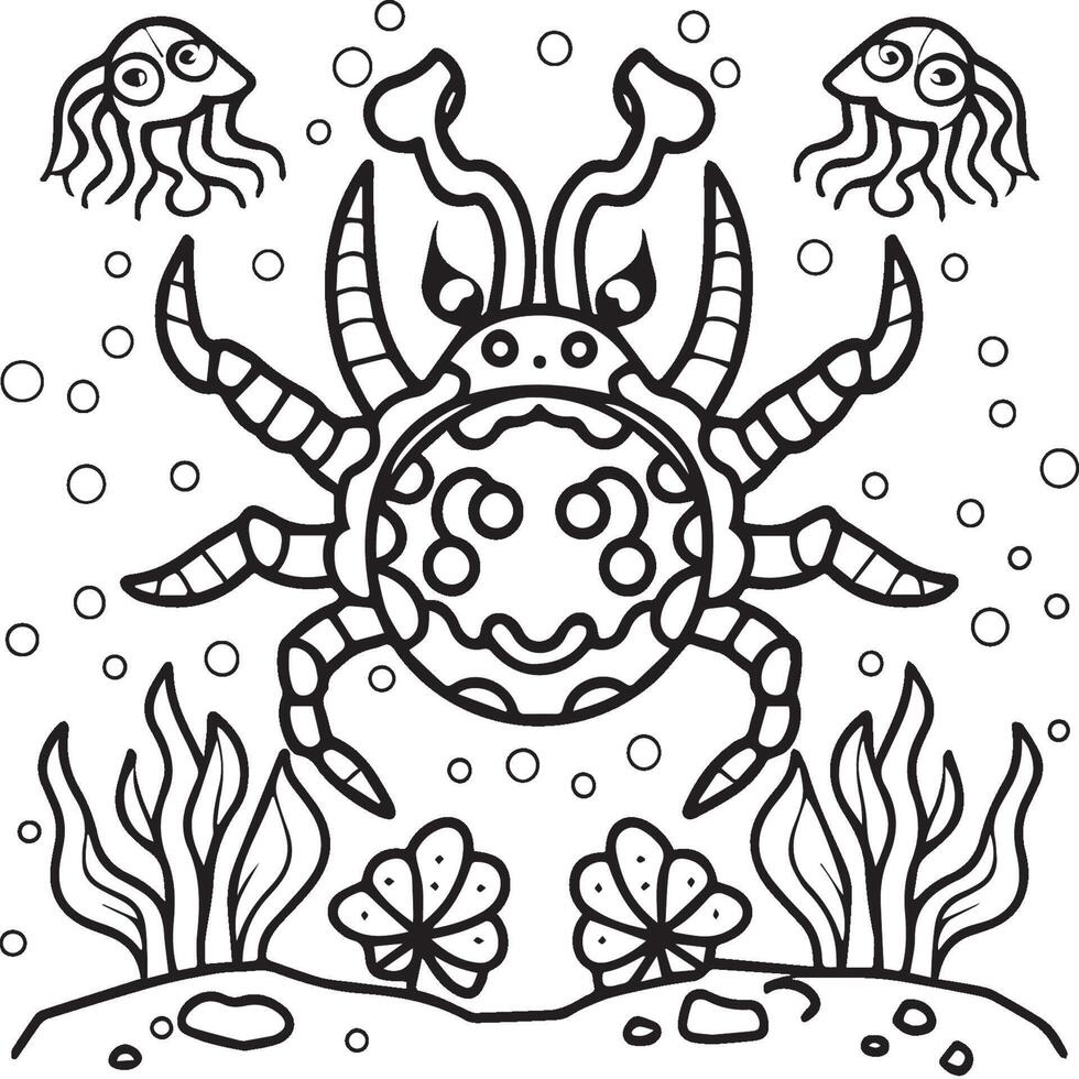 Sea creatures coloring pages. sea creatures outline for coloring book vector