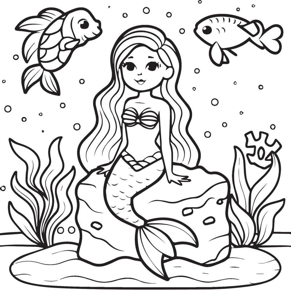 Mermaid coloring pages for coloring book. Mermaid outline coloring pages. Mermaid coloring pages vector