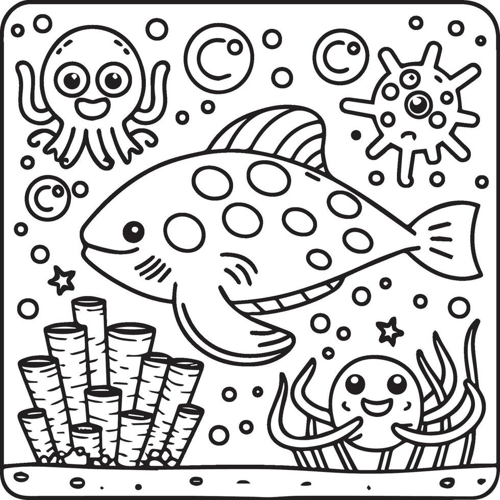 Sea creatures coloring pages. sea creatures outline for coloring book vector