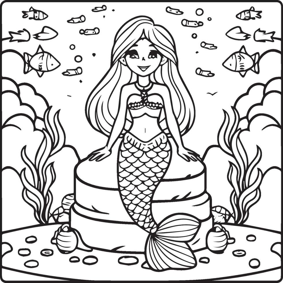 Mermaid coloring pages for coloring book. Mermaid outline coloring pages. Mermaid coloring pages vector