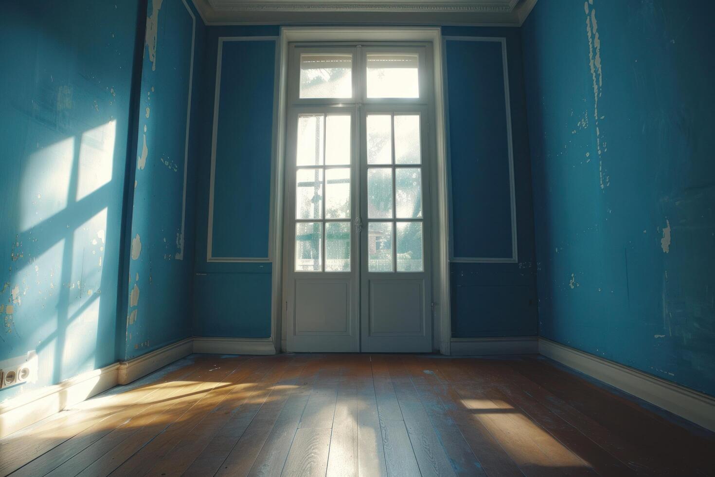 ai generado sencillo azul pintar ideas en un habitación hogar diseño foto