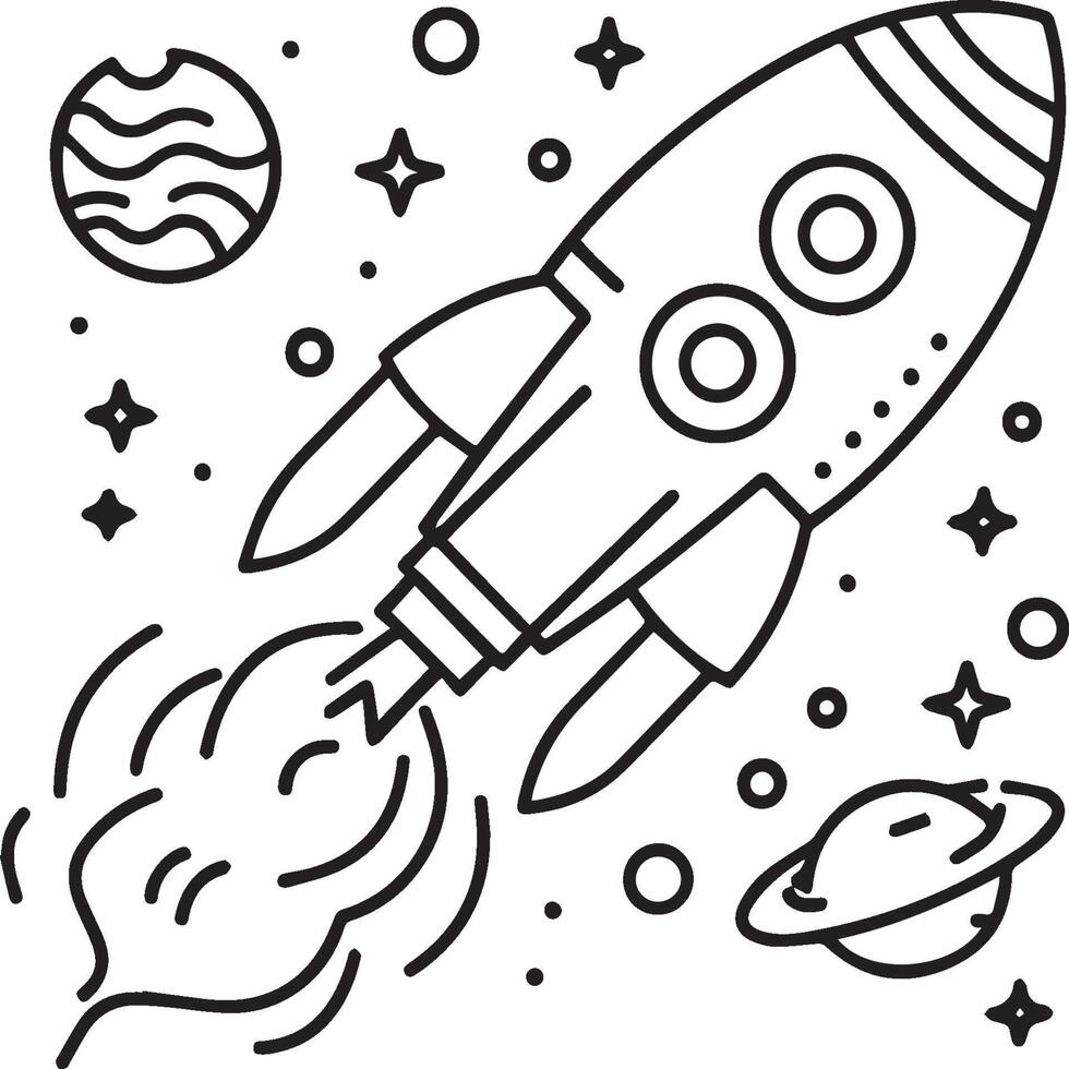 Space coloring pages. Space outline vector for coloring book