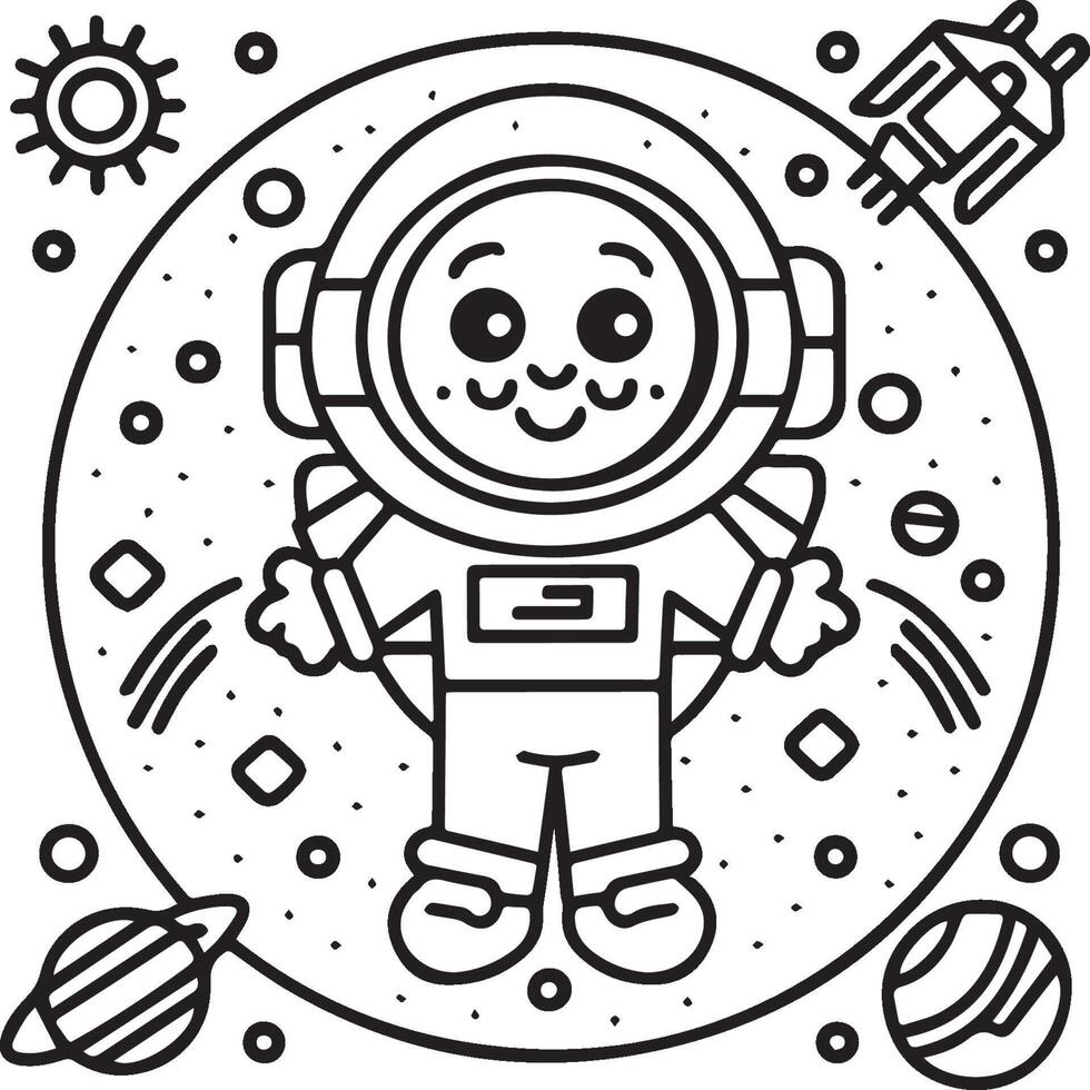 Space coloring pages. Space outline vector for coloring book