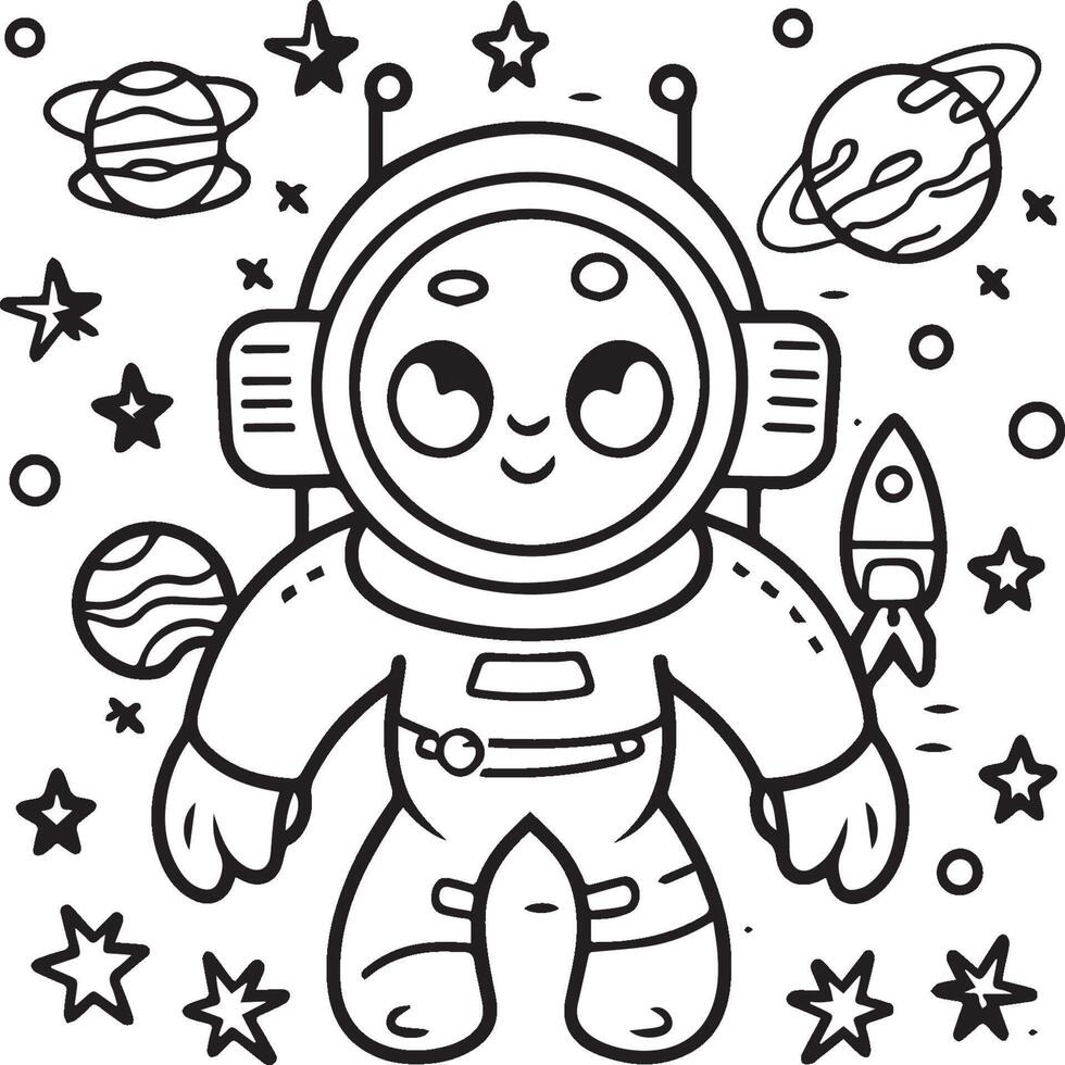 Space coloring pages. Space outline vector for coloring book
