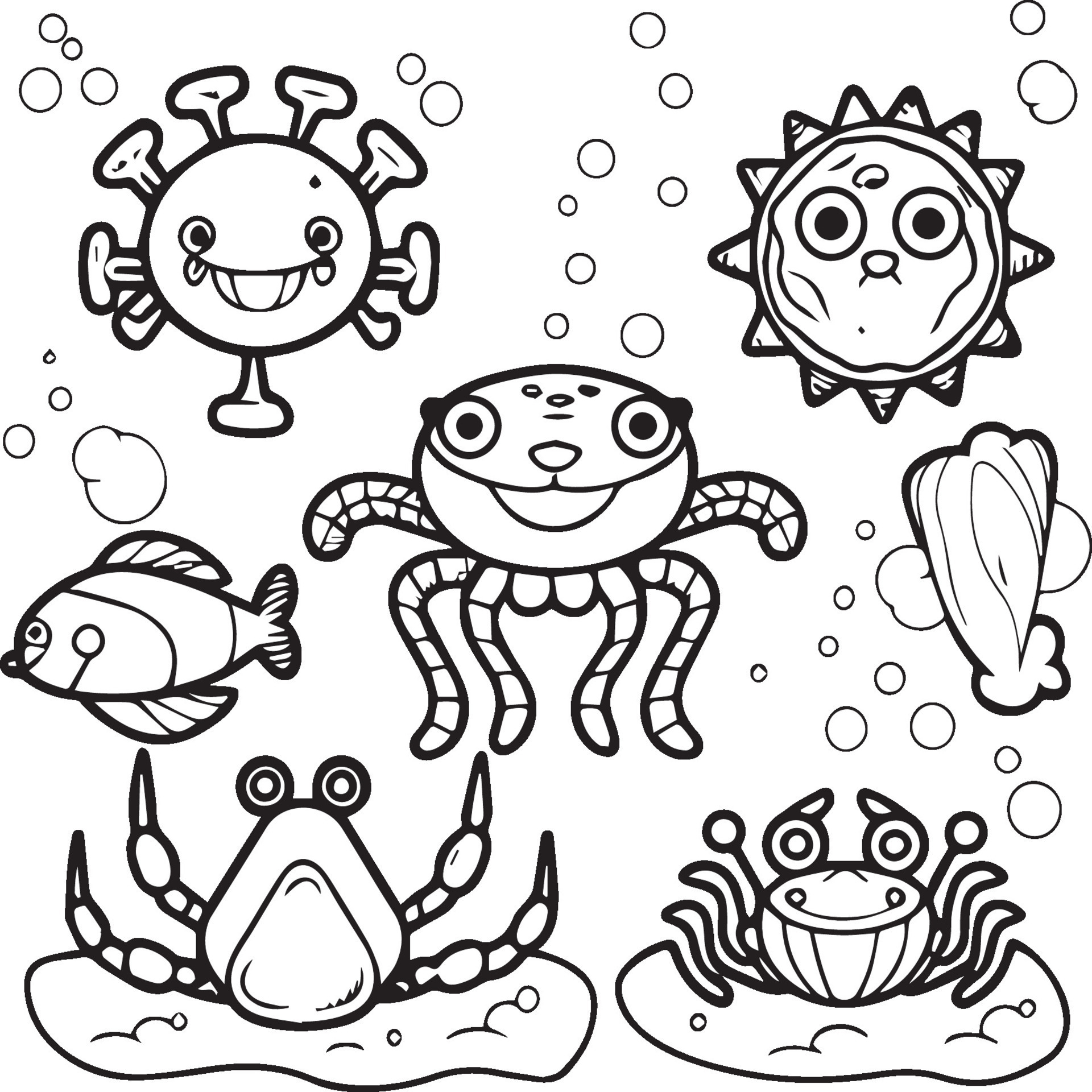 Sea creatures coloring pages. sea creatures outline for coloring book