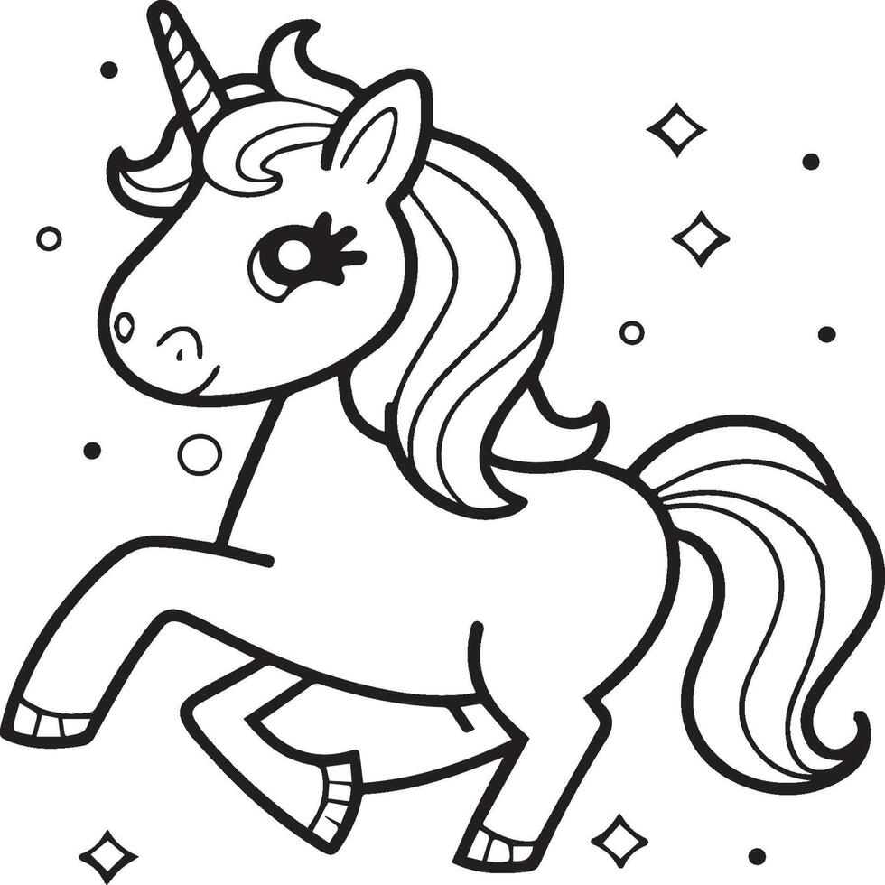 Unicorn coloring pages. Unicorn outline vector images. Cute design unicorn outline vector