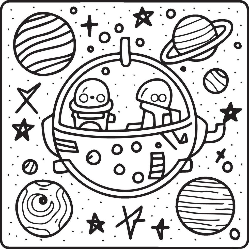 Space coloring pages. Space outline vector for coloring book