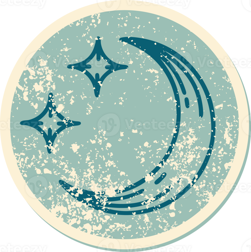 distressed sticker tattoo style icon of a moon and stars png