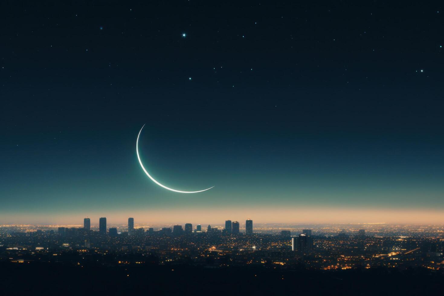 AI generated a crescent in the sky above a city skyline photo