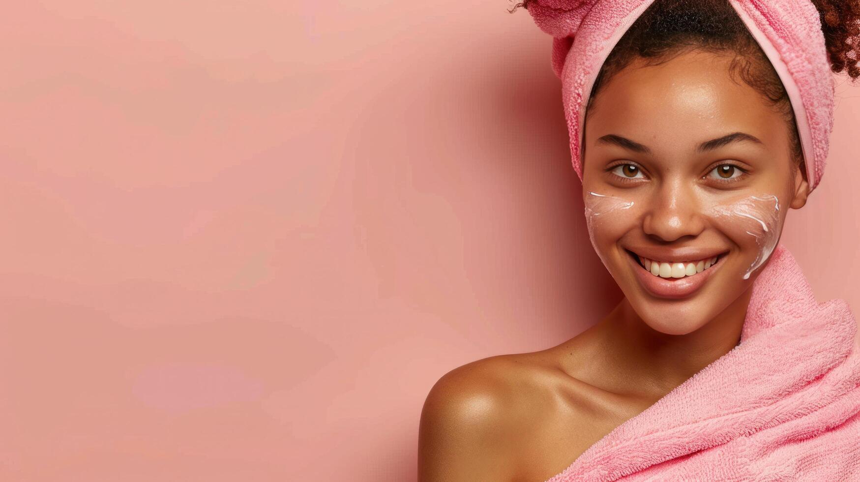 AI generated Joyful woman applying facial cream photo