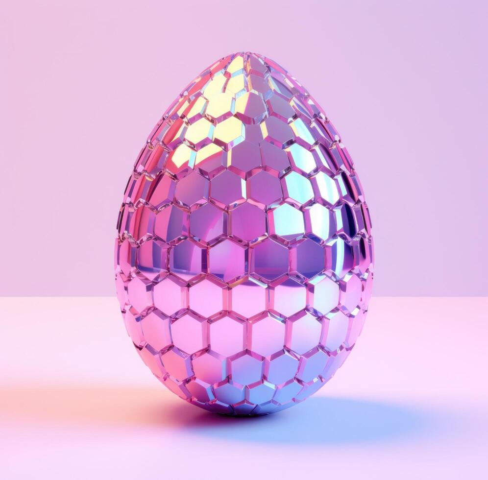 AI generated easter egg is shown with reflection on a pink background photo