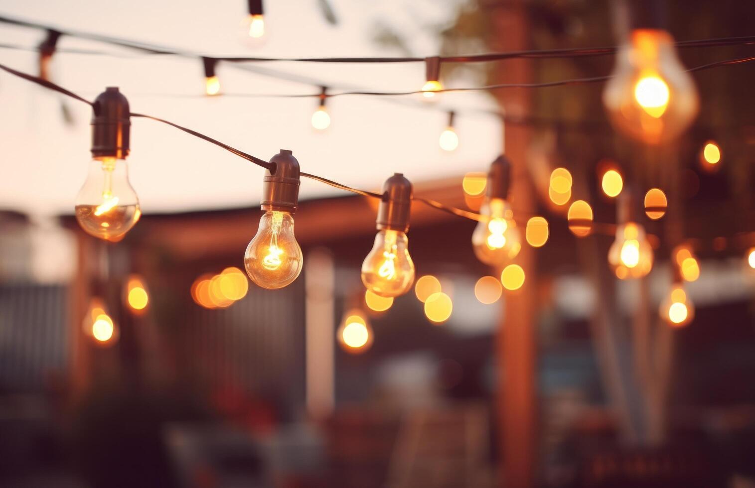AI generated a stringed lights at dusk photo