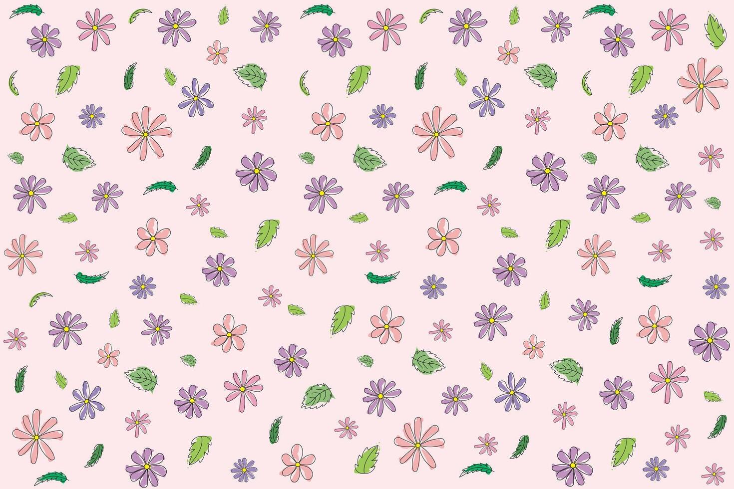 Illustration pattern of flower with leaf on soft pink background. vector