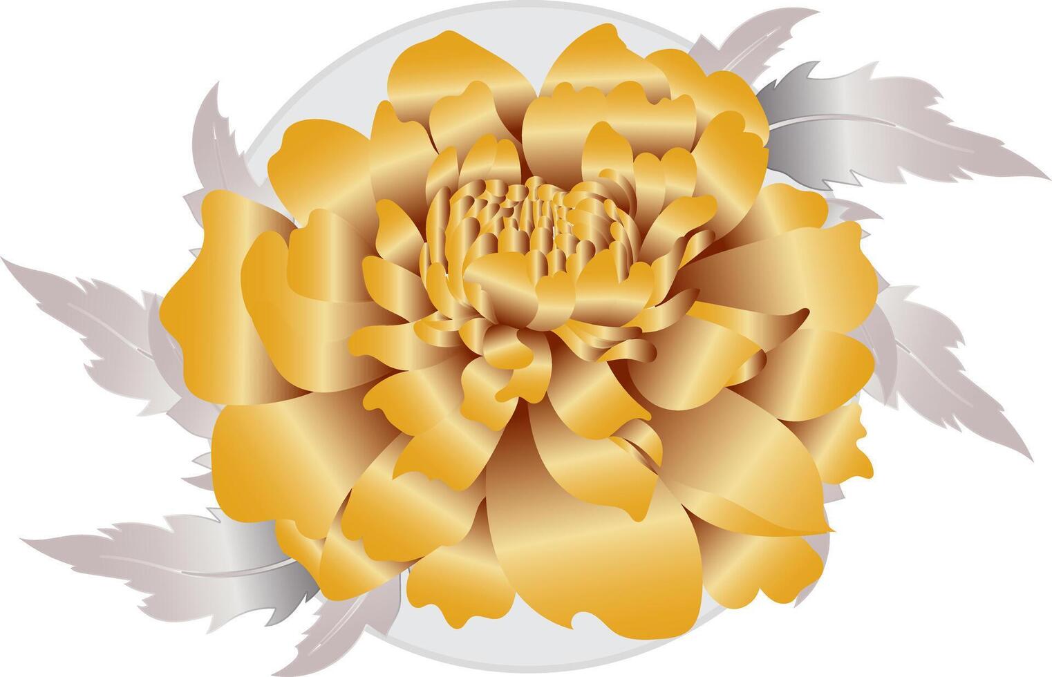 Illustration of golden Chrysanthemum flower with leaves on soft grey background. vector