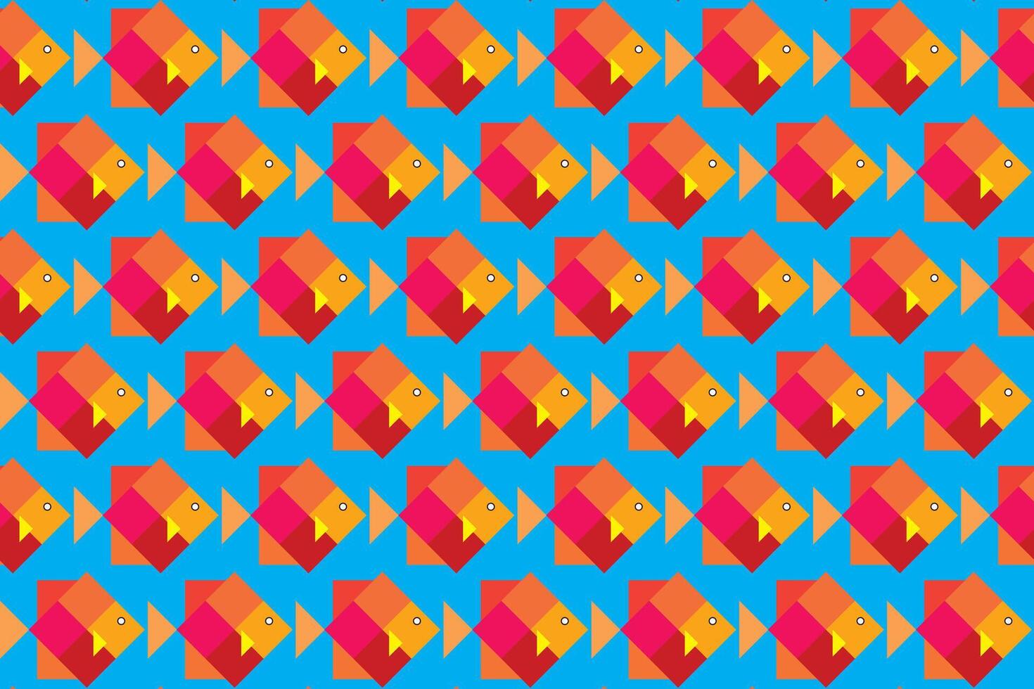 Illustration pattern of the square fish on blue background. vector