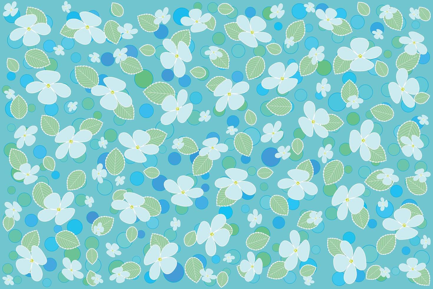 ilustración fondo de pantalla de ligero azul hortensia flor con hojas y azul circulo en verde antecedentes. vector