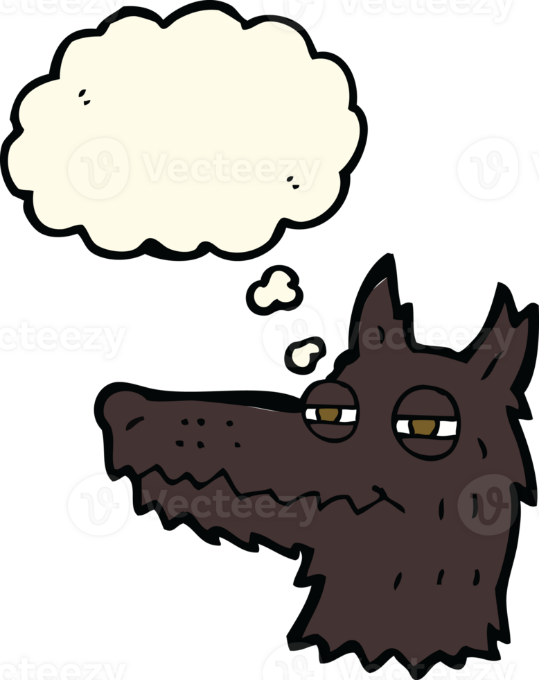 cartoon smug wolf face with thought bubble png