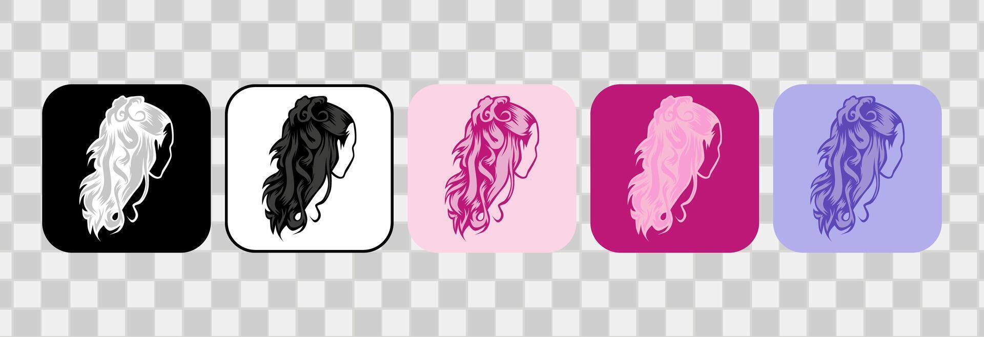 conjunto de mujer pelo iconos silueta dibujado a mano describir. para logotipo, acortar arte, símbolo, pegatina, o web diseño. 600 px X 600 px rectangular icono, vector plano ilustración.