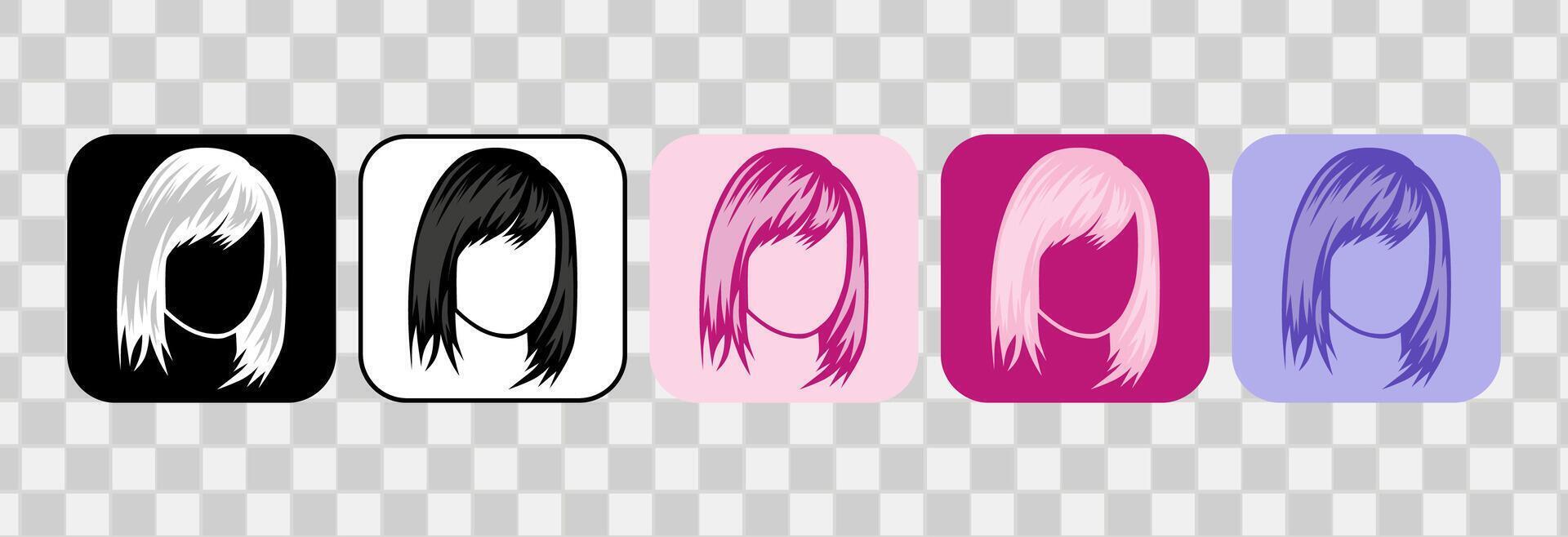 conjunto de mujer pelo iconos silueta dibujado a mano describir. para logotipo, acortar arte, símbolo, pegatina, o web diseño. 600 px X 600 px rectangular icono, vector plano ilustración.