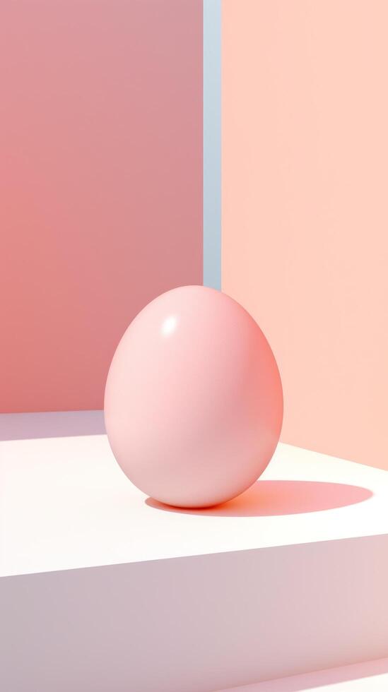 AI generated isolated egg on a white surface with a pink background photo