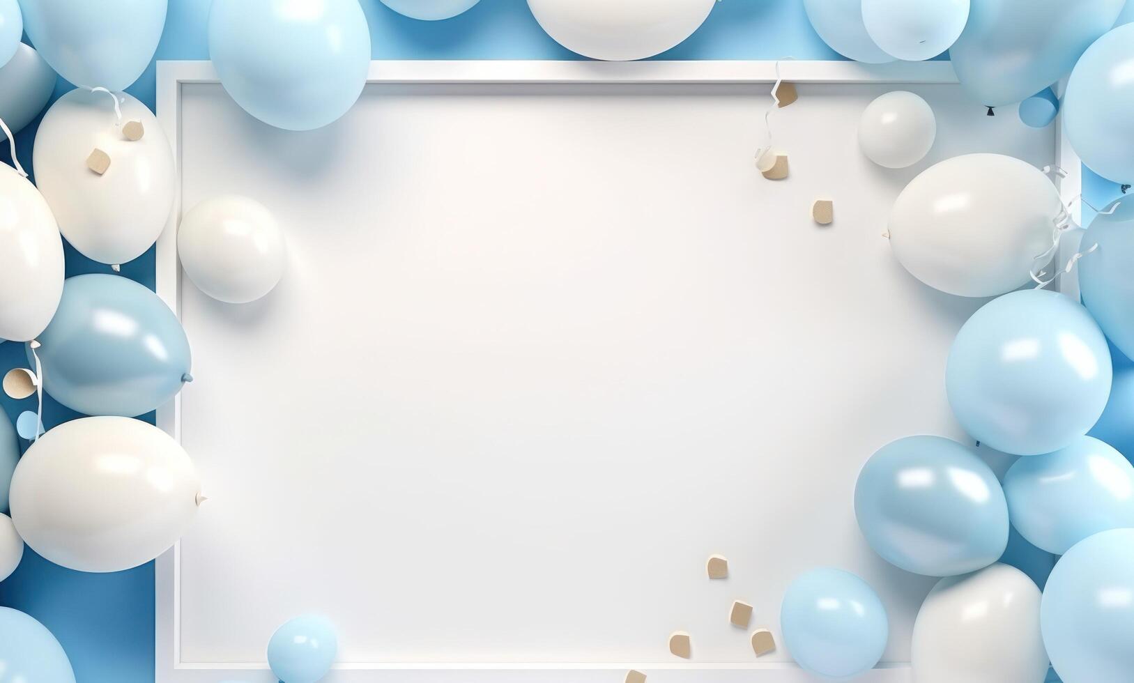 AI generated a blue and white frame with balloons on it photo