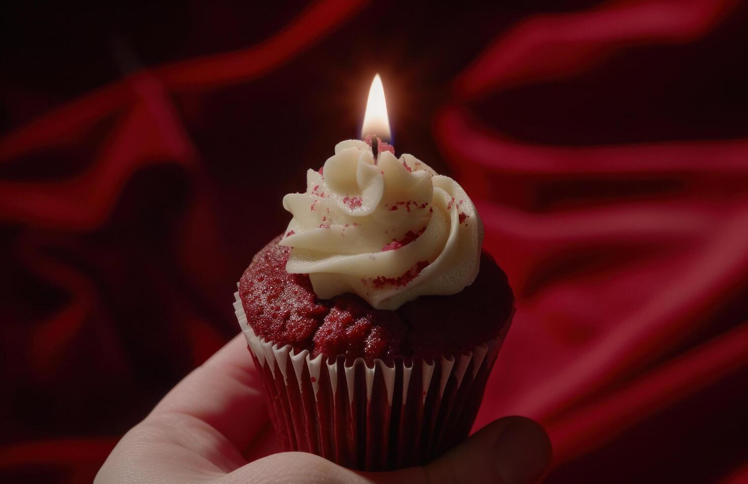 AI generated cupcake with a single lit candle photo