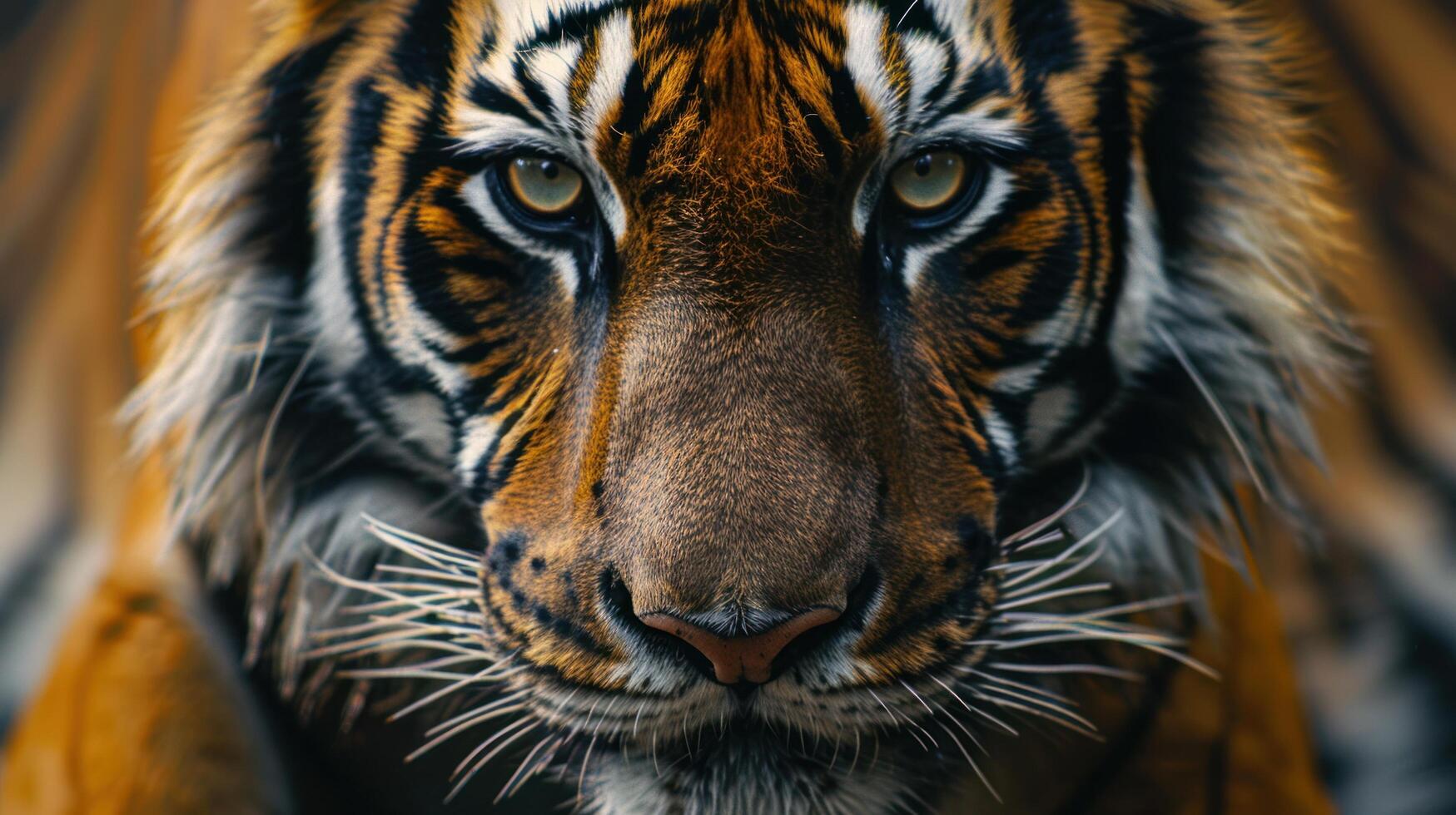 AI generated Intense close-up of a wild tiger's piercing gaze, exuding power and grace photo