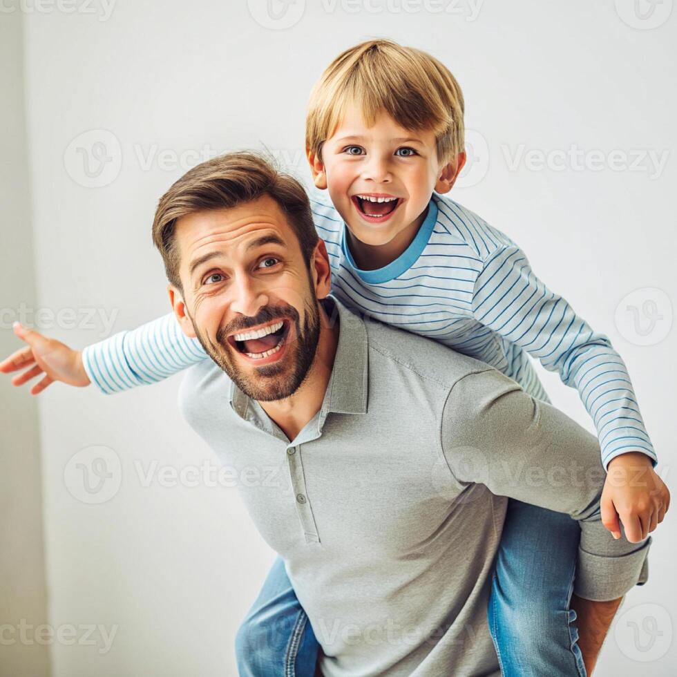 ai generado padre y hijo teniendo divertido a hogar foto