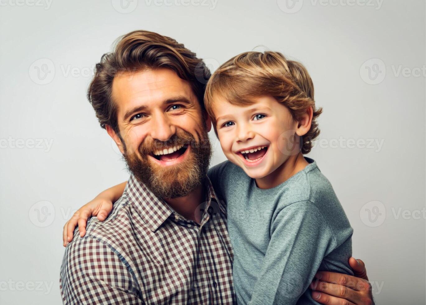 AI generated father and son having fun at home photo