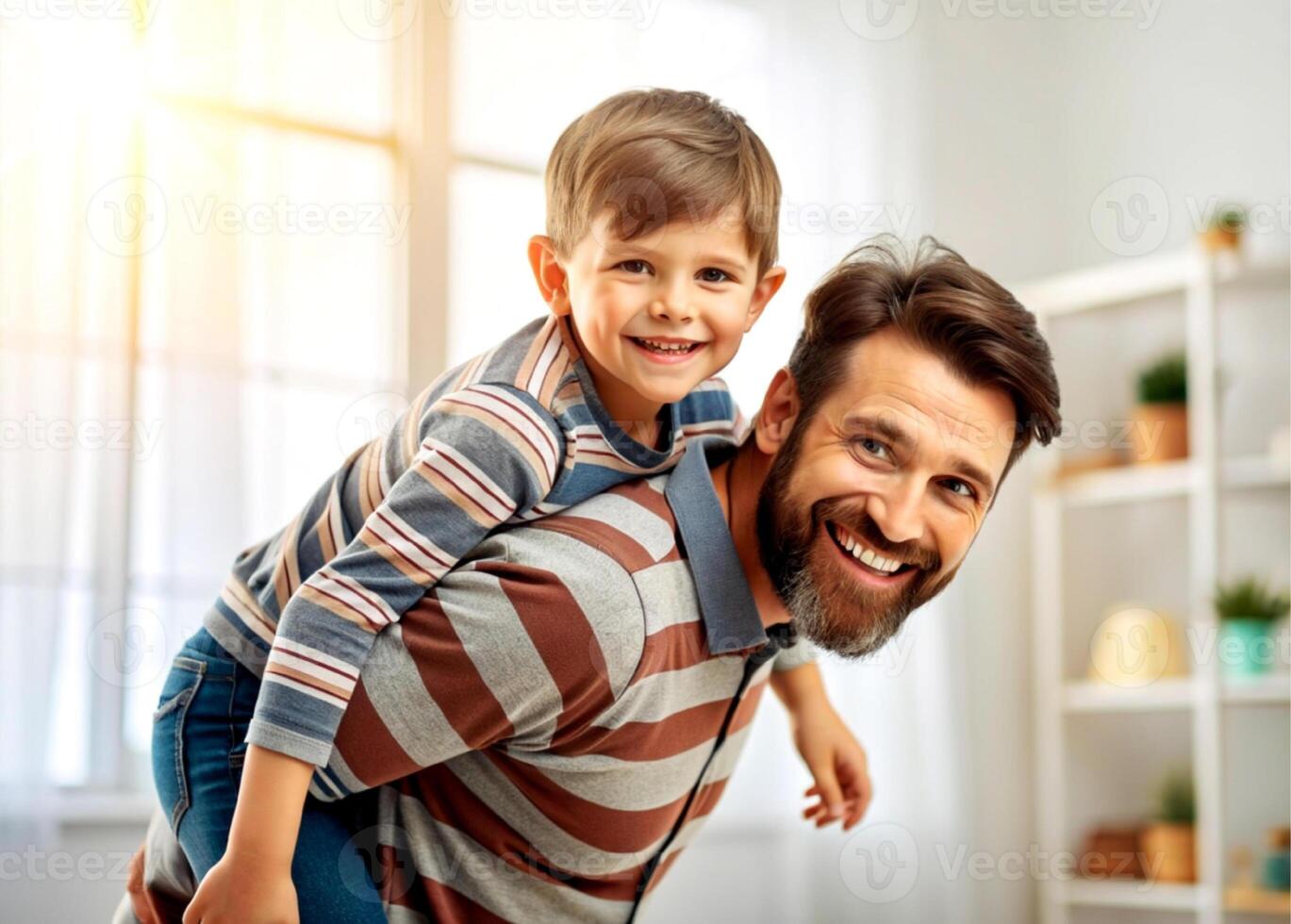 AI generated father and son having fun at home photo