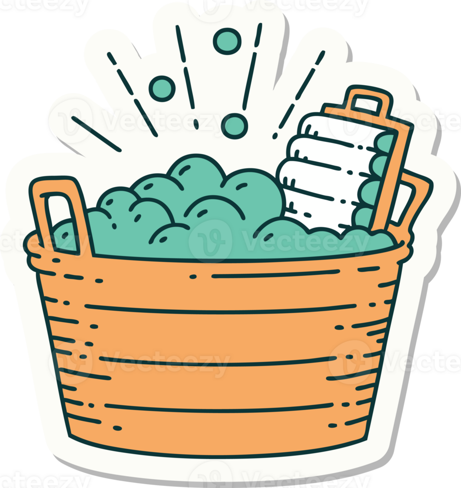 sticker of tattoo style old washboard and scrubbing bowl png