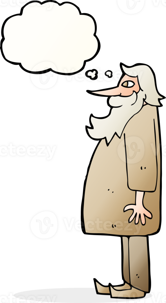cartoon bearded old man with thought bubble png