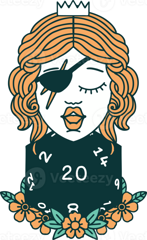 human rogue with natural twenty dice roll illustration png