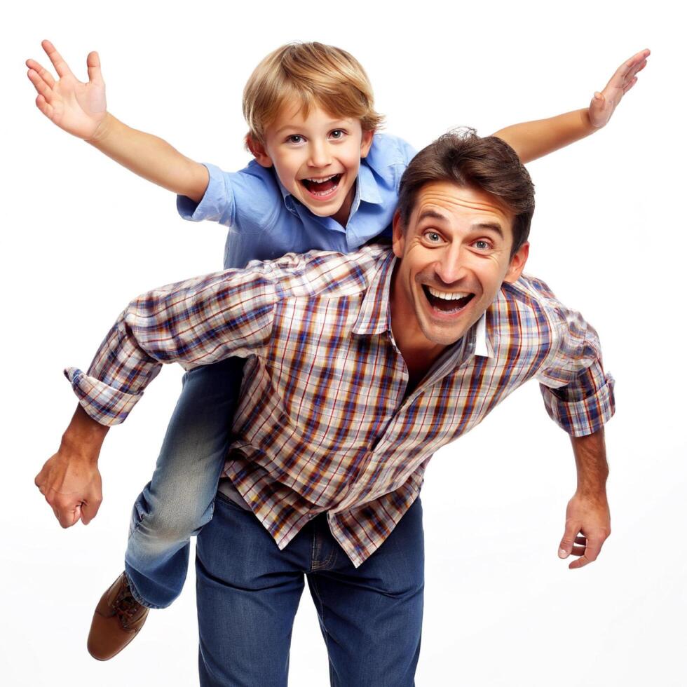 AI generated father and son having fun white background photo