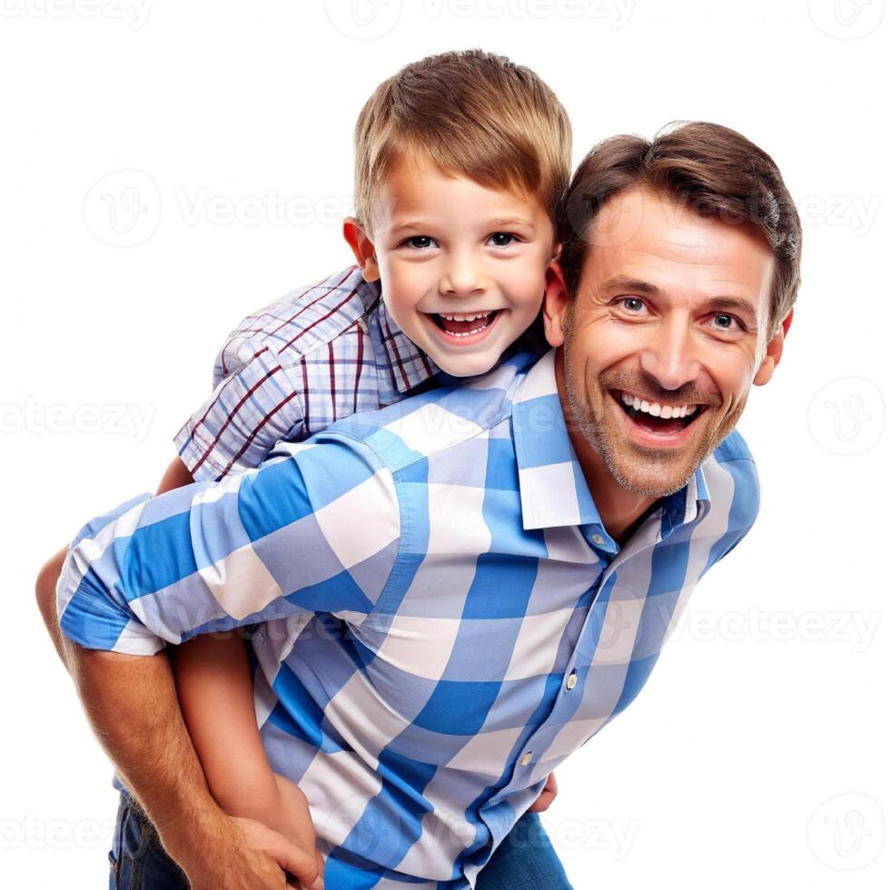 AI generated father and son having fun white background photo